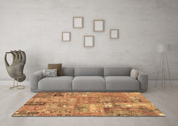 Machine Washable Patchwork Brown Transitional Rug in a Living Room,, wshabs1965brn