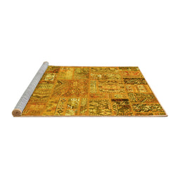 Sideview of Machine Washable Patchwork Yellow Transitional Rug, wshabs1965yw