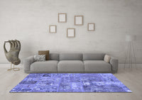 Machine Washable Patchwork Blue Transitional Rug, wshabs1965blu