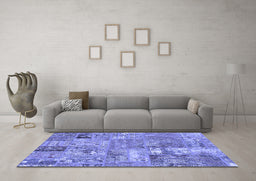 Machine Washable Patchwork Blue Transitional Rug in a Living Room, wshabs1965blu