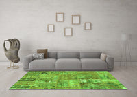 Machine Washable Patchwork Green Transitional Rug, wshabs1965grn