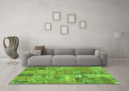 Machine Washable Patchwork Green Transitional Area Rugs in a Living Room,, wshabs1965grn