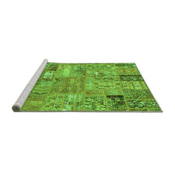 Sideview of Machine Washable Patchwork Green Transitional Area Rugs, wshabs1965grn