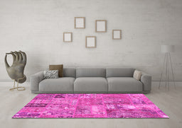 Machine Washable Patchwork Pink Transitional Rug in a Living Room, wshabs1965pnk