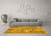 Machine Washable Patchwork Yellow Transitional Rug, wshabs1965yw