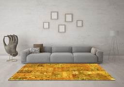Machine Washable Patchwork Yellow Transitional Rug in a Living Room, wshabs1965yw