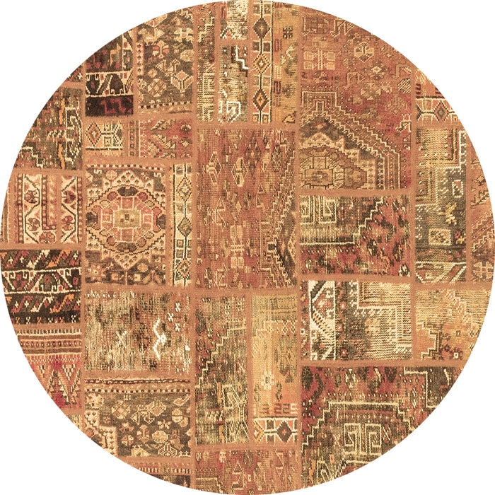 Round Machine Washable Patchwork Brown Transitional Rug, wshabs1965brn