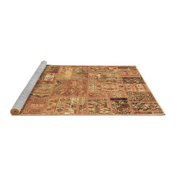 Sideview of Machine Washable Patchwork Brown Transitional Rug, wshabs1965brn