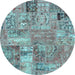 Round Patchwork Light Blue Transitional Rug, abs1965lblu