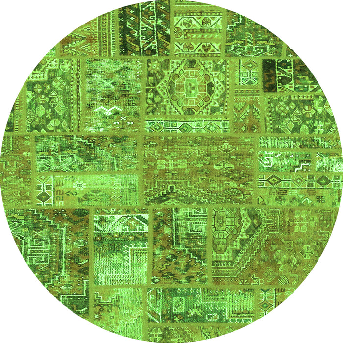 Round Patchwork Green Transitional Rug, abs1965grn