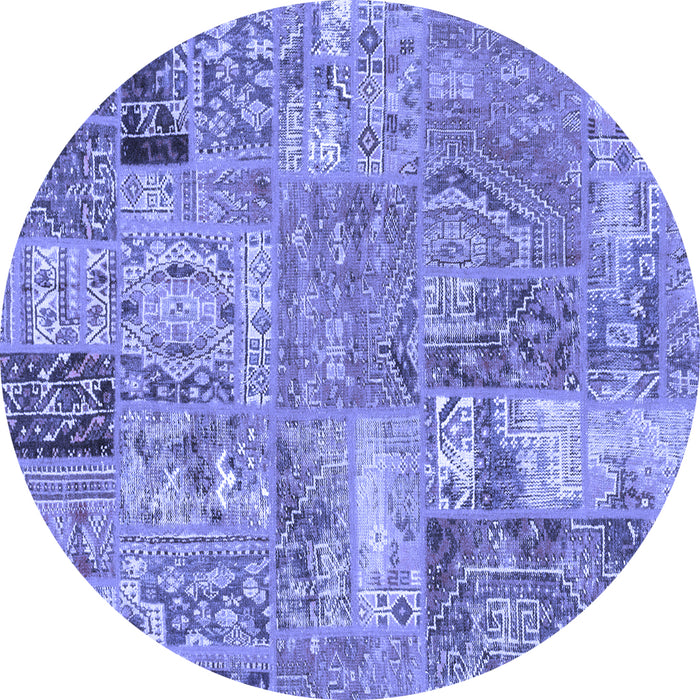 Round Machine Washable Patchwork Blue Transitional Rug, wshabs1965blu