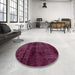 Round Machine Washable Abstract Pink Rug in a Office, wshabs1966