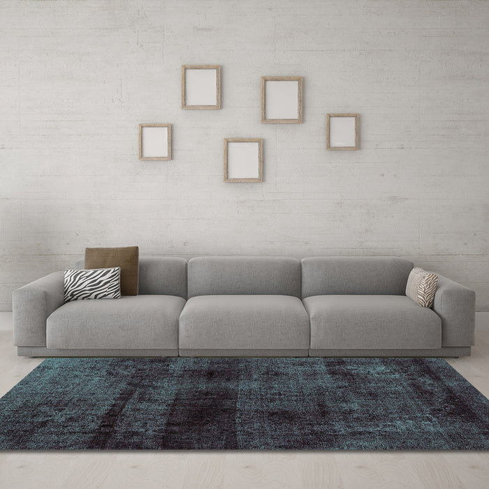 Machine Washable Abstract Turquoise Modern Area Rugs in a Living Room,, wshabs1966turq