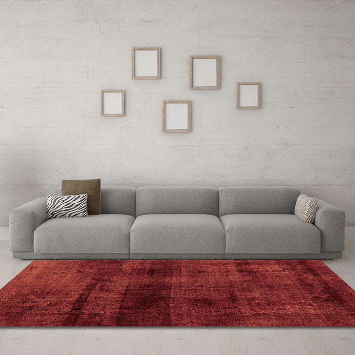 Machine Washable Abstract Orange Modern Area Rugs in a Living Room, wshabs1966org