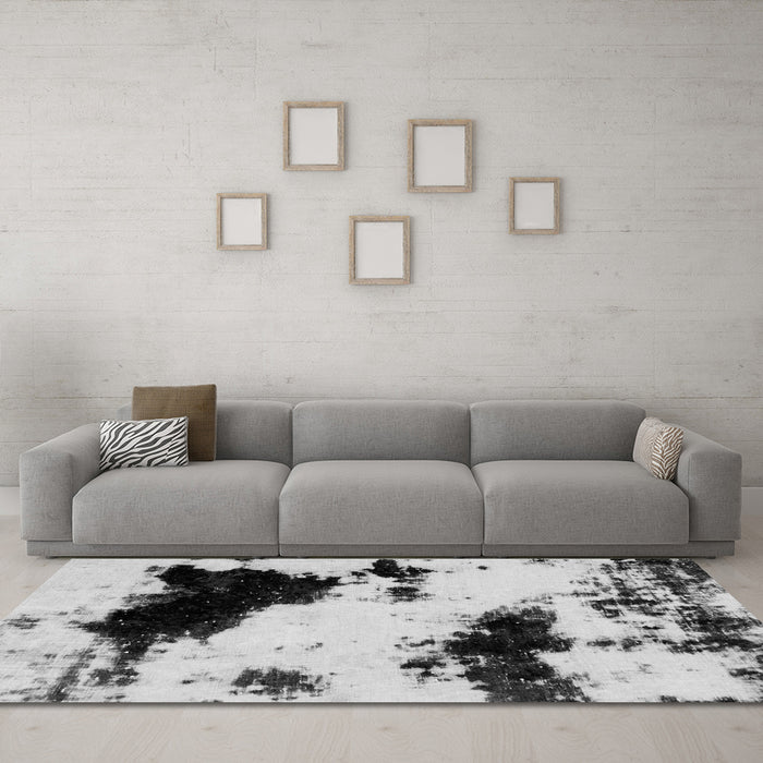 Machine Washable Abstract Gray Modern Rug in a Living Room,, wshabs1967gry