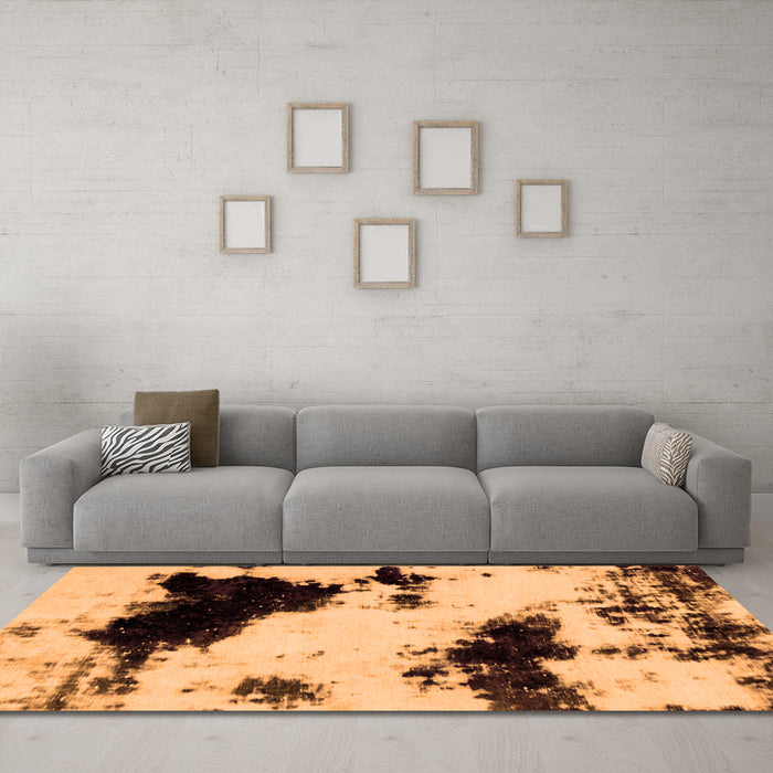 Machine Washable Abstract Orange Modern Area Rugs in a Living Room, wshabs1967org