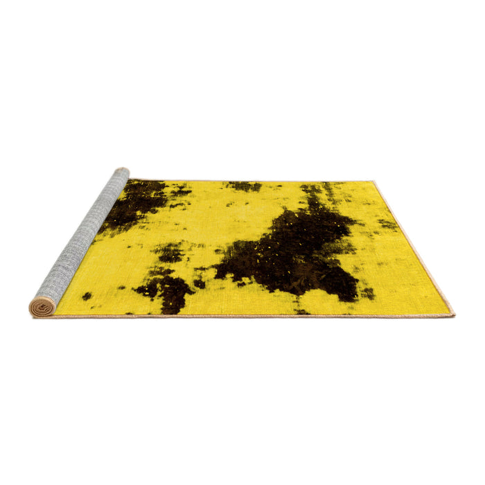 Sideview of Machine Washable Abstract Yellow Modern Rug, wshabs1967yw