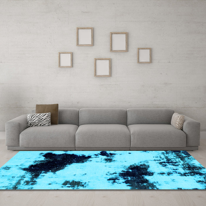 Machine Washable Abstract Light Blue Modern Rug in a Living Room, wshabs1967lblu