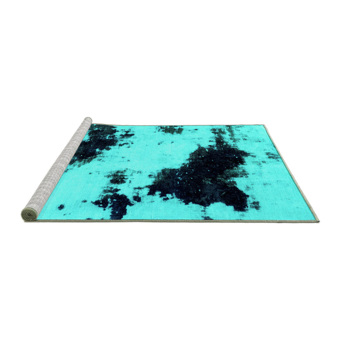 Sideview of Machine Washable Abstract Turquoise Modern Area Rugs, wshabs1967turq