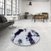 Round Machine Washable Abstract Blue Rug in a Office, wshabs1967