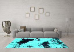 Machine Washable Abstract Turquoise Modern Area Rugs in a Living Room,, wshabs1967turq