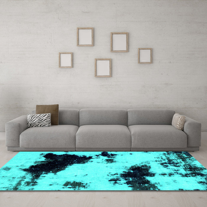 Machine Washable Abstract Turquoise Modern Area Rugs in a Living Room,, wshabs1967turq