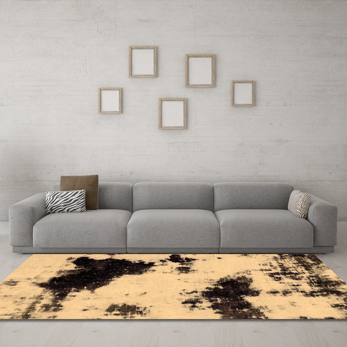 Machine Washable Abstract Brown Modern Rug in a Living Room,, wshabs1967brn