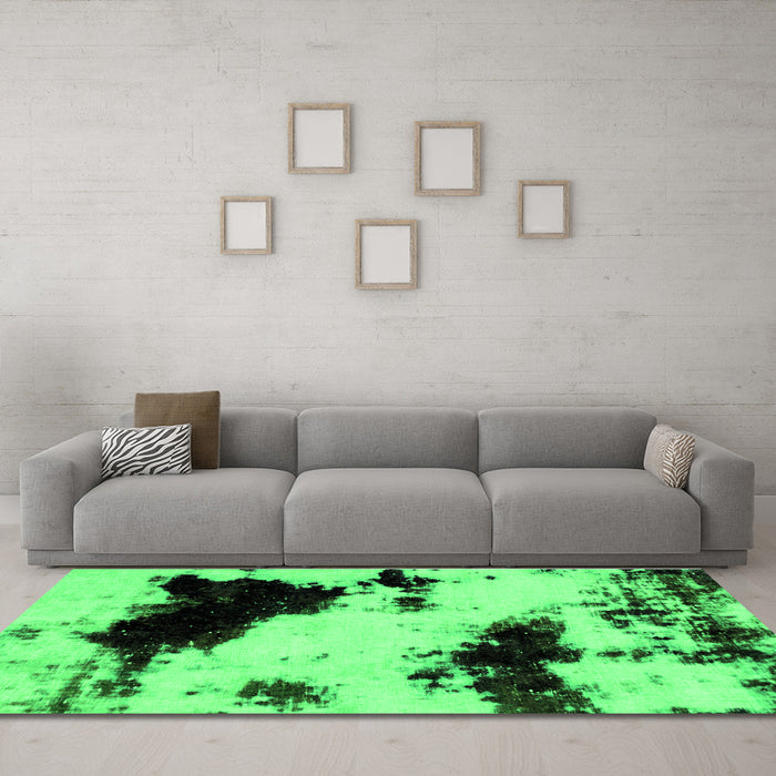 Machine Washable Abstract Green Modern Area Rugs in a Living Room,, wshabs1967grn