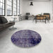 Round Machine Washable Abstract Purple Haze Purple Rug in a Office, wshabs1968