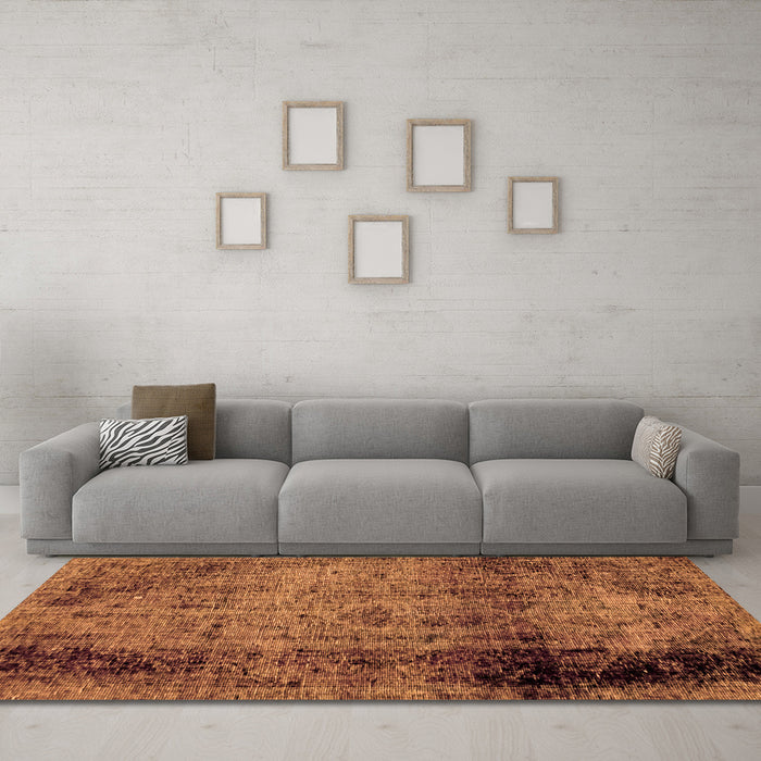 Machine Washable Abstract Orange Modern Area Rugs in a Living Room, wshabs1968org