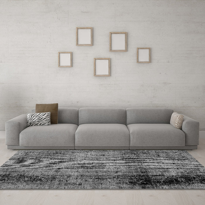 Machine Washable Abstract Gray Modern Rug in a Living Room,, wshabs1968gry