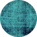 Round Machine Washable Abstract Turquoise Modern Area Rugs, wshabs1968turq