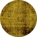 Round Machine Washable Abstract Yellow Modern Rug, wshabs1968yw