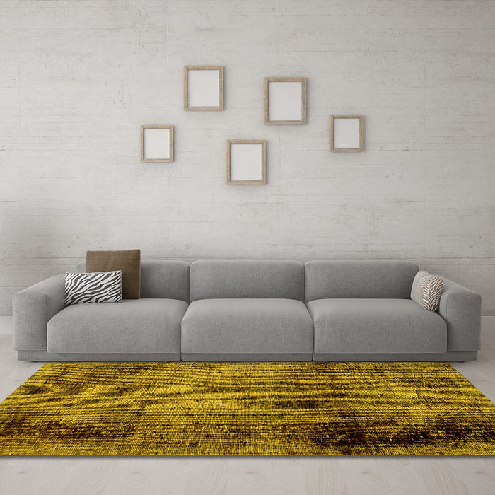 Machine Washable Abstract Yellow Modern Rug in a Living Room, wshabs1968yw