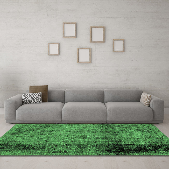 Machine Washable Abstract Emerald Green Modern Area Rugs in a Living Room,, wshabs1968emgrn