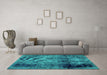 Machine Washable Abstract Turquoise Modern Area Rugs in a Living Room,, wshabs1968turq