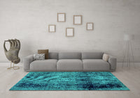 Machine Washable Abstract Turquoise Modern Rug, wshabs1968turq