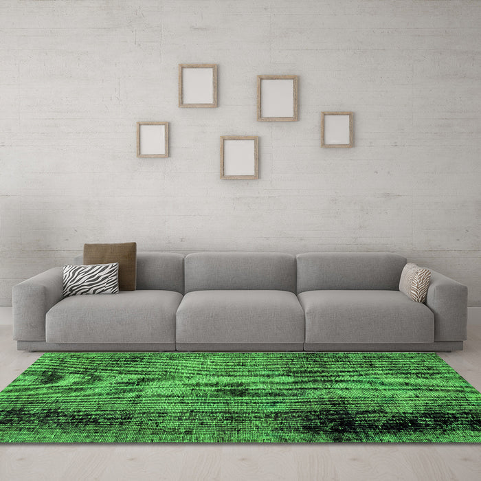 Machine Washable Abstract Green Modern Area Rugs in a Living Room,, wshabs1968grn
