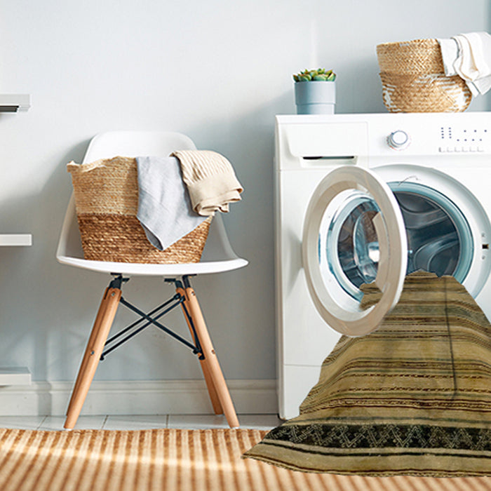 Machine Washable Abstract Gold Rug in a Washing Machine, wshabs1969