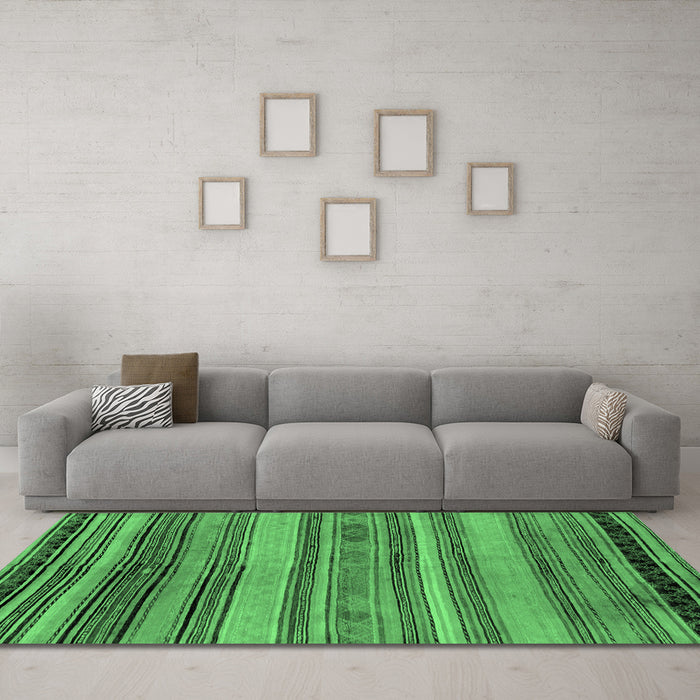 Machine Washable Abstract Emerald Green Modern Area Rugs in a Living Room,, wshabs1969emgrn