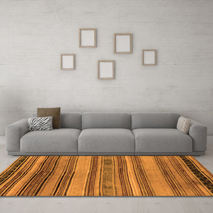 Machine Washable Abstract Orange Modern Area Rugs in a Living Room, wshabs1969org