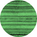 Round Machine Washable Abstract Emerald Green Modern Area Rugs, wshabs1969emgrn