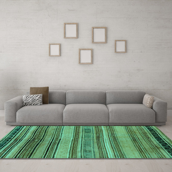 Machine Washable Abstract Turquoise Modern Area Rugs in a Living Room,, wshabs1969turq
