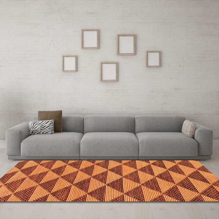 Machine Washable Abstract Orange Modern Area Rugs in a Living Room, wshabs196org