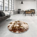 Round Abstract Desert Sand Beige Modern Rug in a Office, abs1970