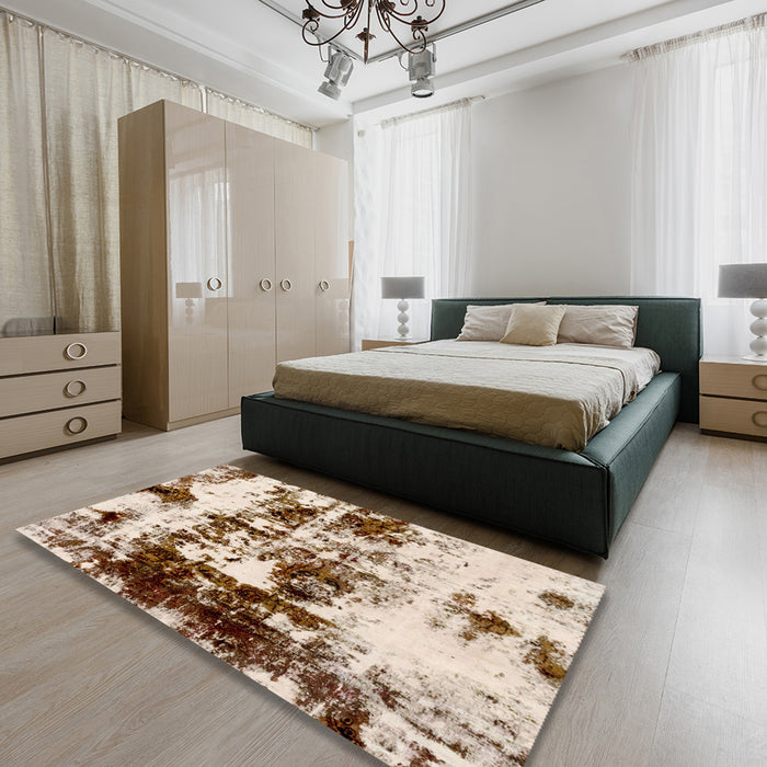 Machine Washable Abstract Desert Sand Beige Rug in a Bedroom, wshabs1970