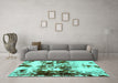 Machine Washable Abstract Turquoise Modern Area Rugs in a Living Room,, wshabs1970turq