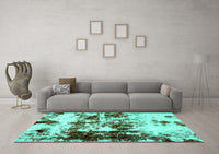 Machine Washable Abstract Turquoise Modern Rug, wshabs1970turq