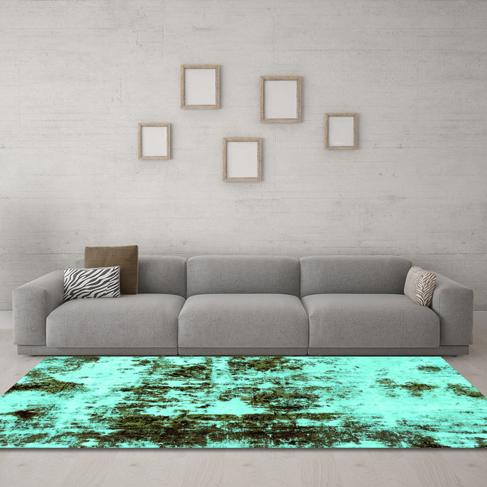 Machine Washable Abstract Turquoise Modern Area Rugs in a Living Room,, wshabs1970turq