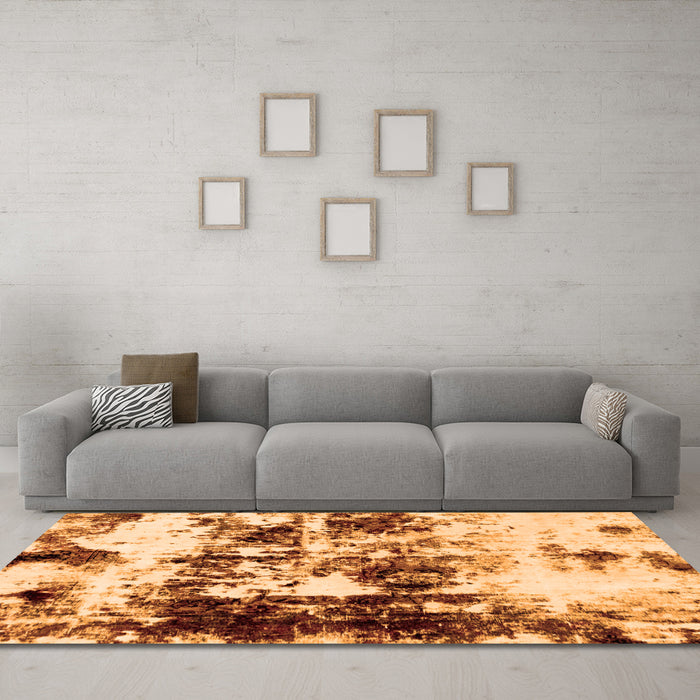 Machine Washable Abstract Orange Modern Area Rugs in a Living Room, wshabs1970org